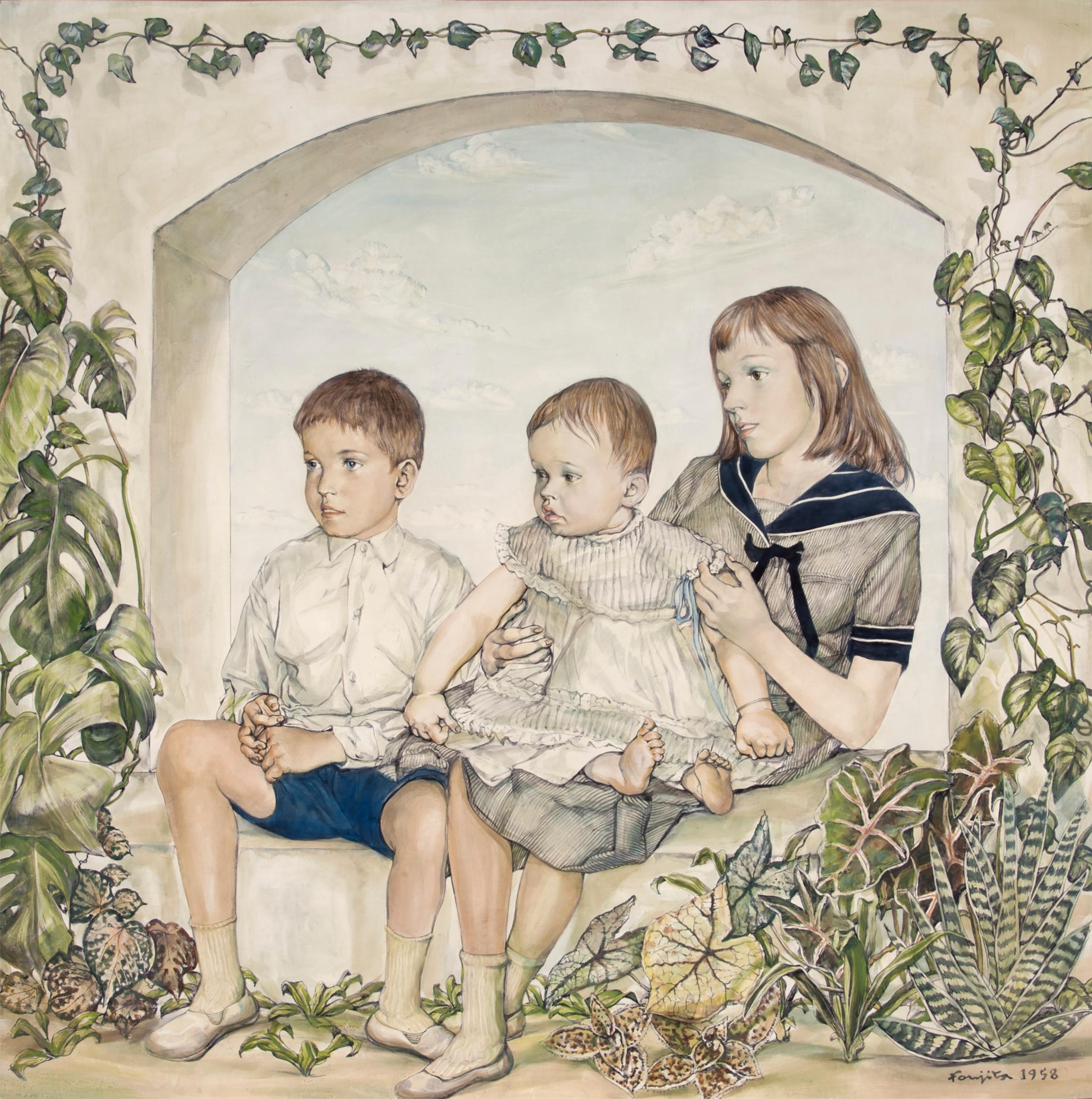 藤田嗣治 F59庭園の子ども達 m