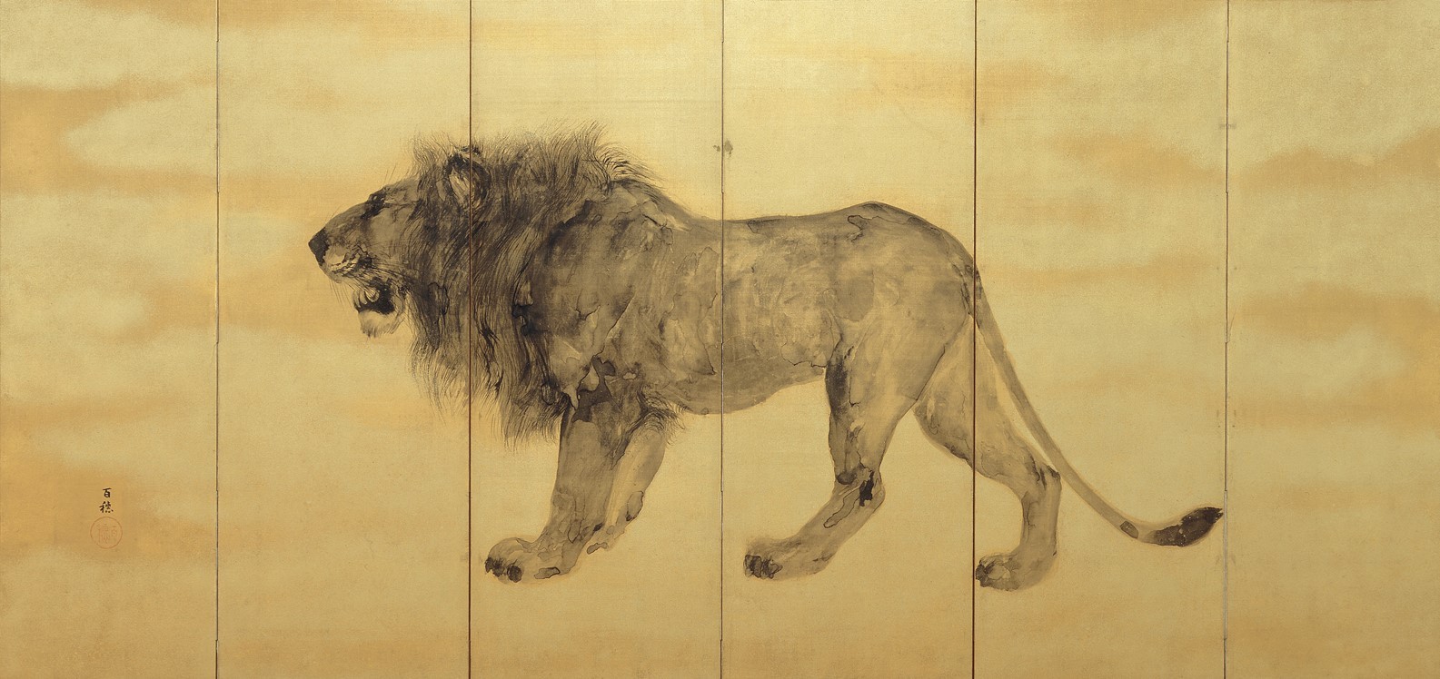 平福百穂《獅子図》1915年左隻