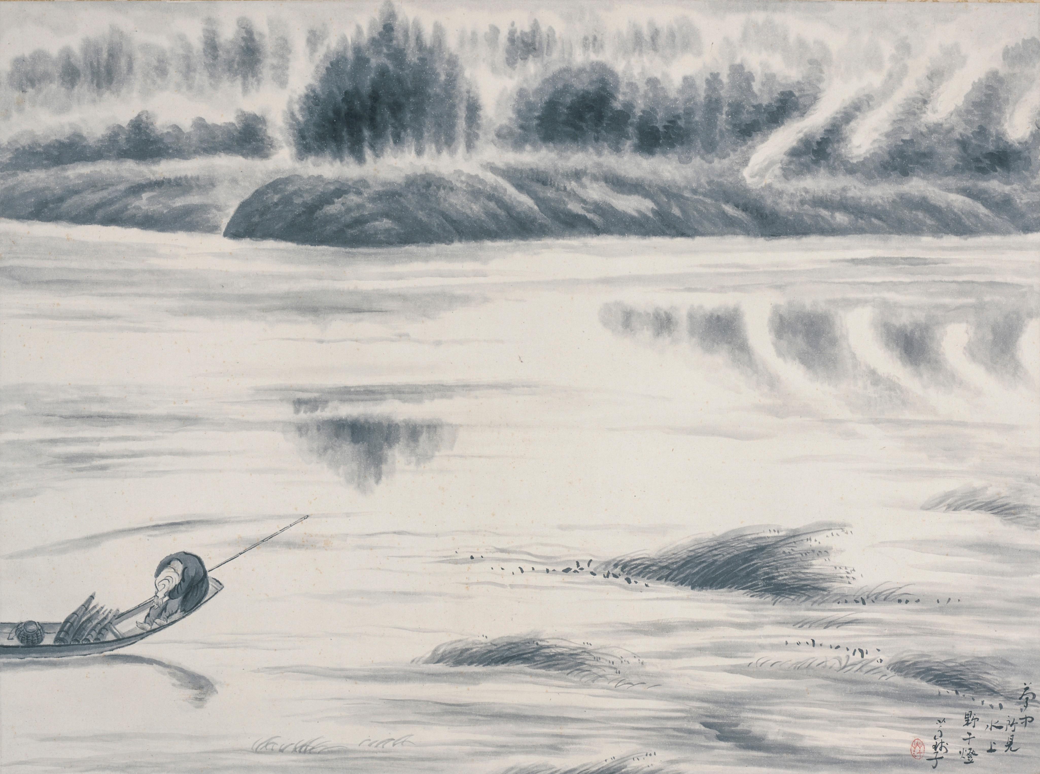 (2)小川芋銭《夢中野干燈》1925年